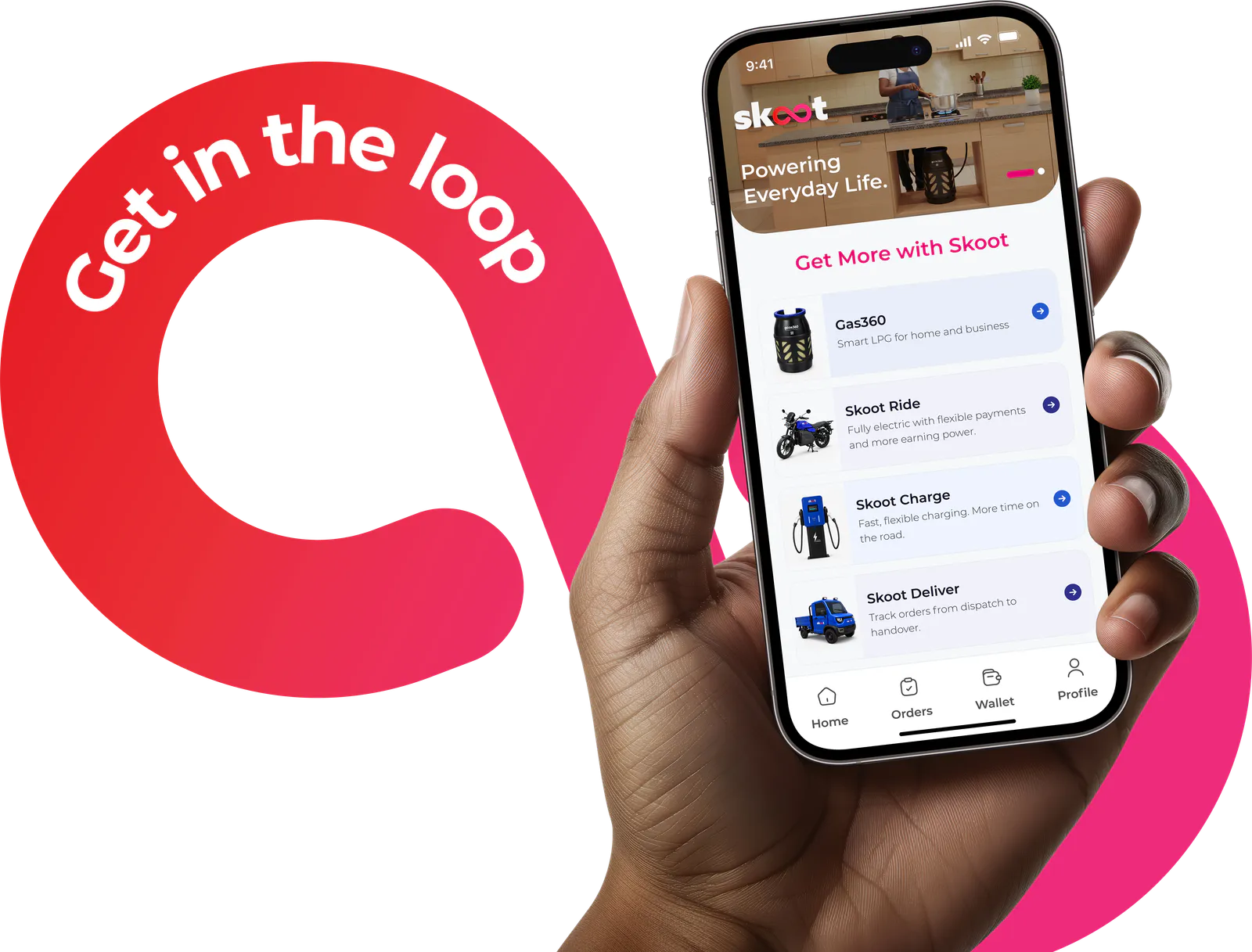 Hand holding phone with the Skoot App